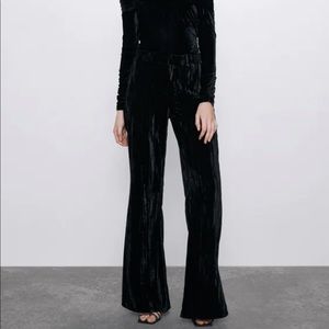 Zara Velvet Flared Leg Pants Trouser